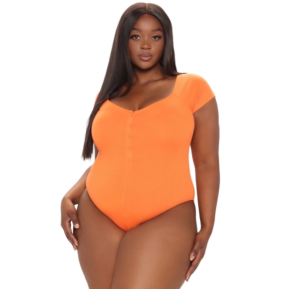 Fashion Nova Tops - Fashion Nova Orange Short Sleeve Plus Size Bodysuit, Size 3X